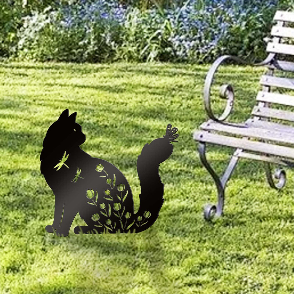 Bnesi Outdoor Cat Decorations, Floral Cat Memorial Grave Marker Yard Stake