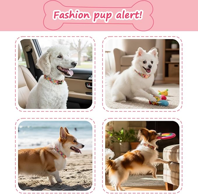Astdogio Cotton Dog Collar, Soft Adjustable Dog Collars for Small Dogs, Multi-Color Plaid Dog Collar for Small Medium Large Dogs, Cute Dog Collars Perfect for Girl or Boy Dog Collars-S