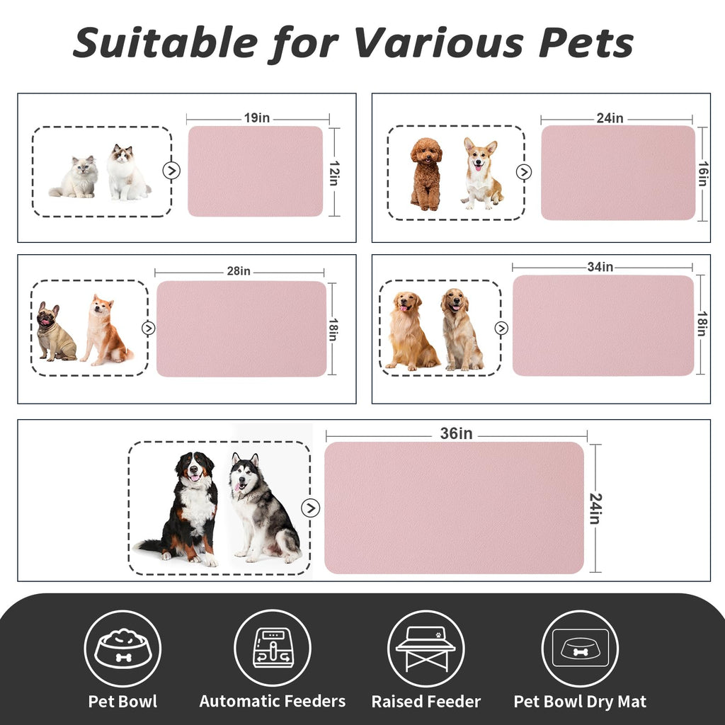 HotLive Dog Food Mat - Absorbent Cat Mat for Food and Water, No Stains Pet Feeding Bowl Mat, Easy to Clean Pet Placemats, Quick Dry Dog Water Dispenser Mat for Messy Drinkers | Pink 16"x 24"