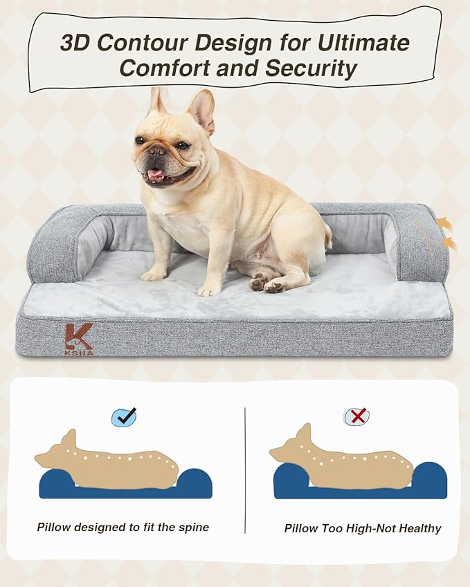 KSIIA Washable Dog Bed Medium Size Senior Dog, Orthopedic Warm Soft Pet Sofa Waterproof Pet Couch with Sides, Non-Slip and Egg-Crate Foam Beds with Removable Cover, 29x18Inch, Grey
