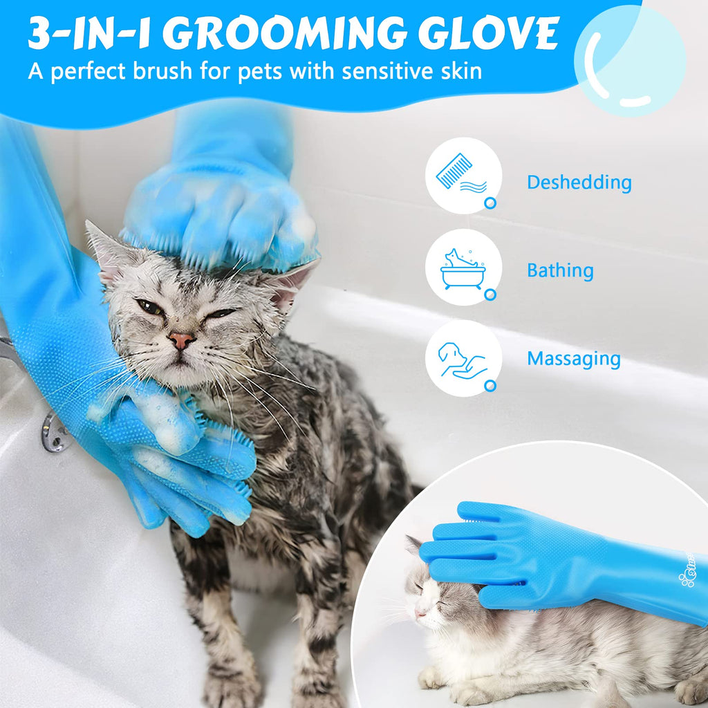 Pecute Silicone Pet Grooming Gloves for Washing Cats Dogs Bath Brush