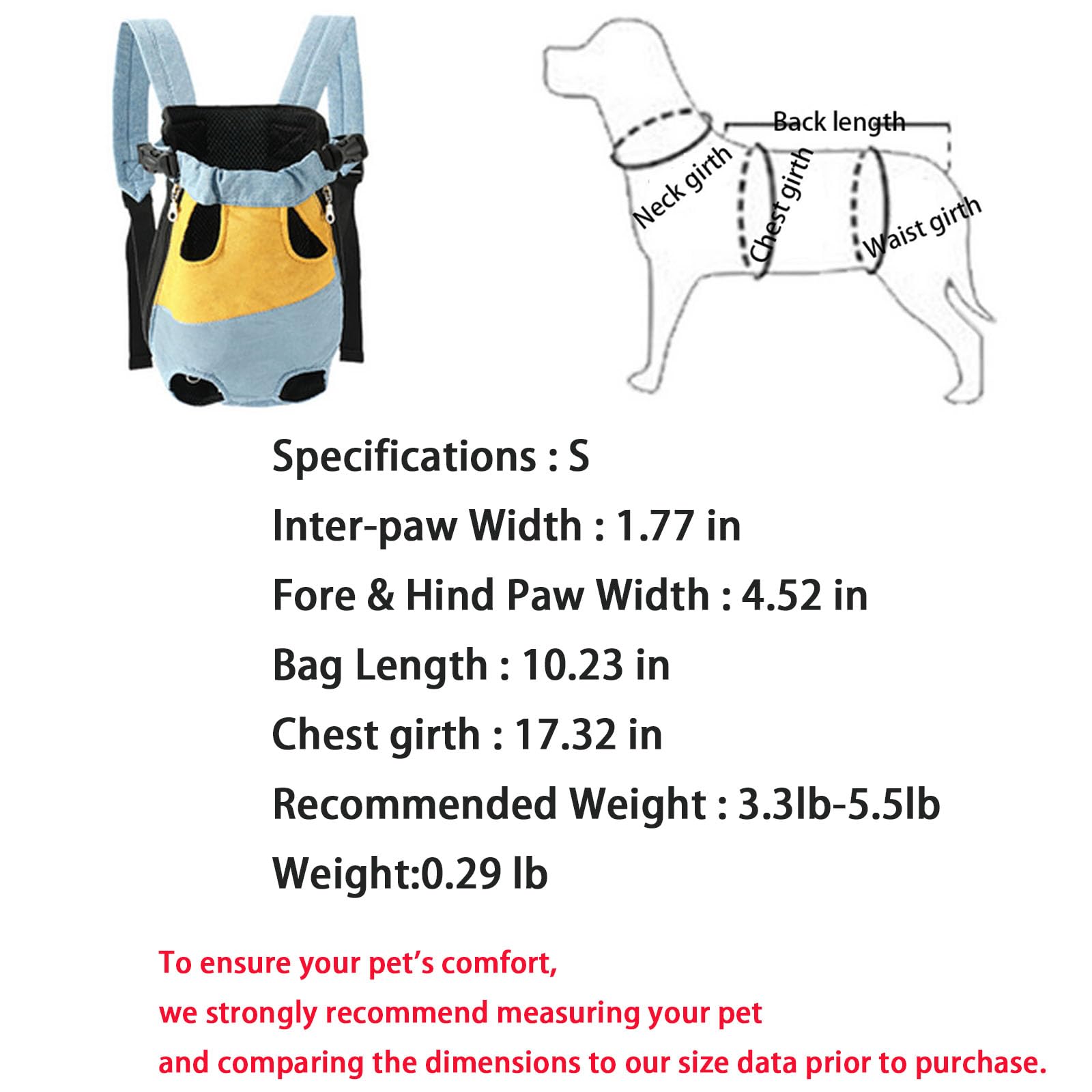 Lightweight Pet Backpack Carrier for Small Dogs & Cats - Easy-Fit Adjustable Straps, Basic Legs-Out Design, Durable for Daily Use (Fits Pets Under 15lb) (Red-Blue Color-Blocked, Small)
