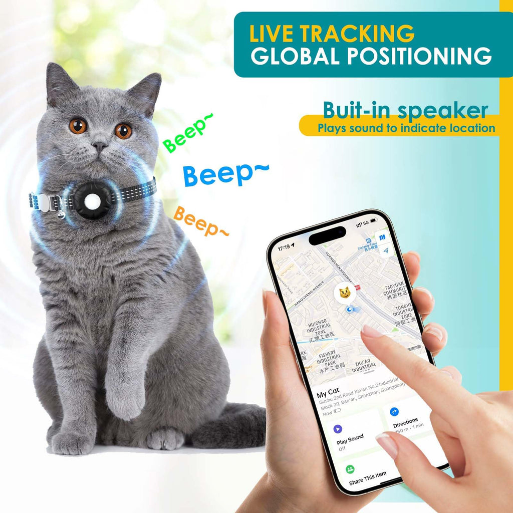 GPS Tracker for Cats-No Monthly Fee, Waterproof Cat Tracker,Real-Time Cat Collar for Pets,Kids,Luggage & Assets | 367-Day Battery Life|GPS Tracker Compatible with Apple Find My App (Only iOS) (Black)