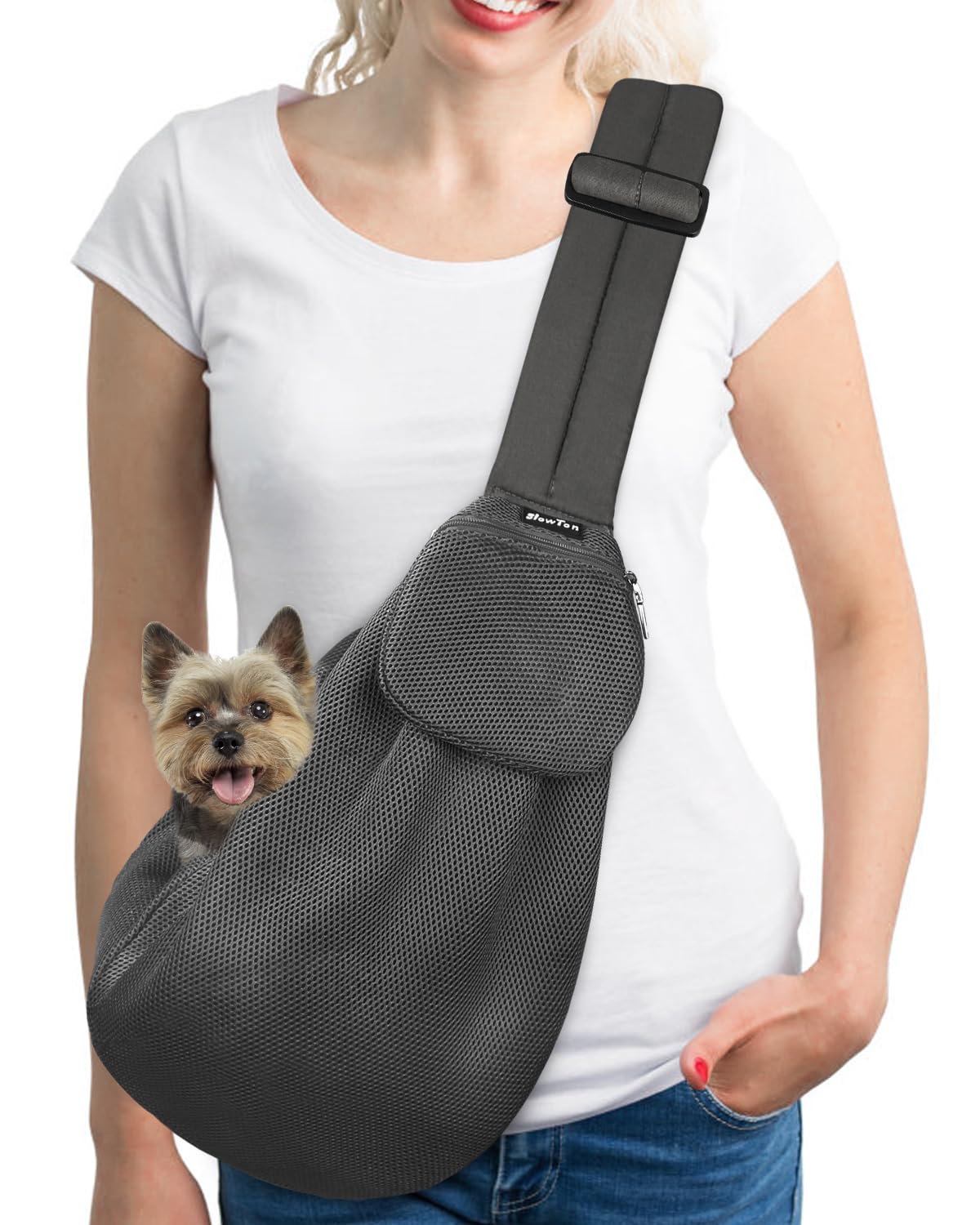 SlowTon Dog Carrier Sling - Thick Padded Shoulder Strap Adjustable, DGY S