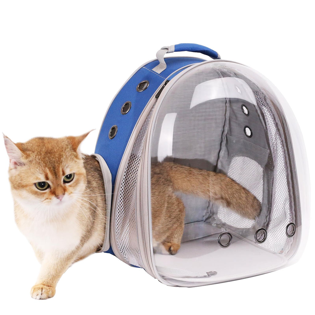 Front Expandable Cat Backpack Carrier, Fit up to 20 lbs, Space Capsule Astronaut Bubble Window Pet Backpack to Carry and Transport Large Cat and Small Puppy Blue