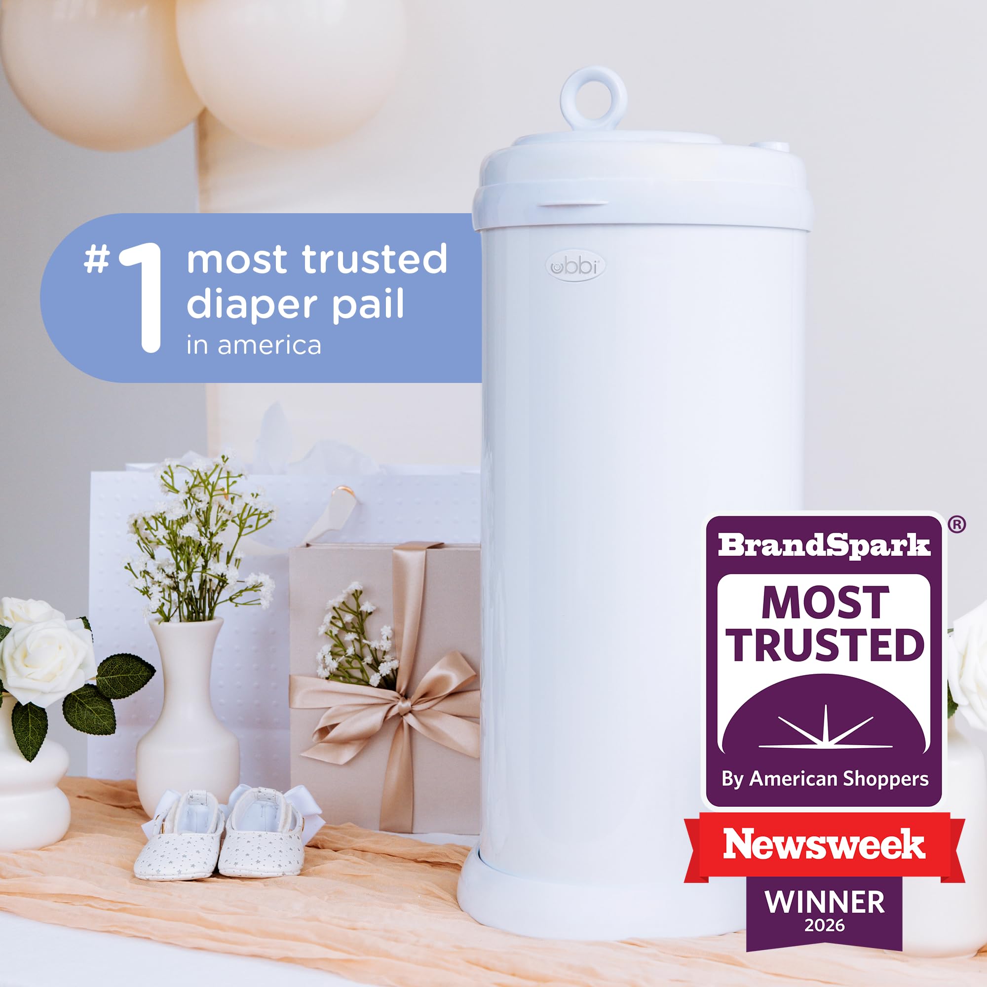 Ubbi Stainless Steel Diaper Pail, No Special Bags, Odor-Locking, Ivory