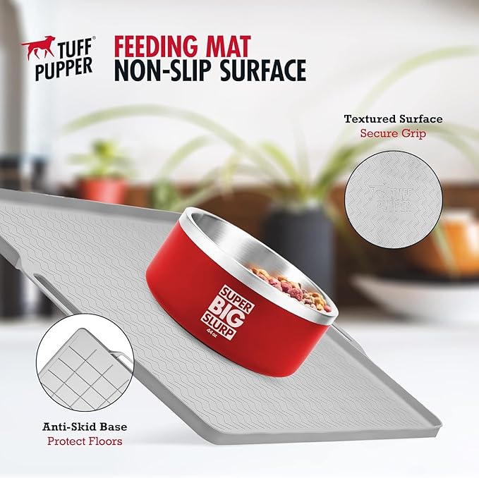 Tuff Pupper 18x12 Small Dog Feeding Mat for Food and Water | Dog Food Mats for Floors | Waterproof Dogs Water Bowl Mats | Dogs Placemats Pet Food-Mat | Silicone Feeding Mat for Cats and Cat Bowls
