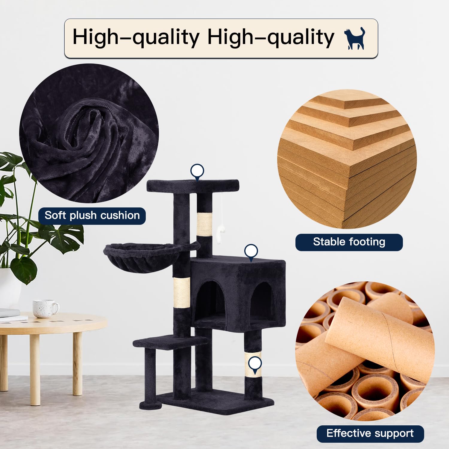 BestPet | 37" Cat Tree Tower | Dark Gray | Sturdy Multi-Level Cat Tree