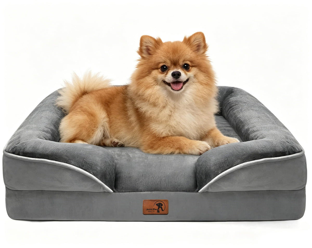 Spotted Play Orthopedic Dog Bed with Sides - Dog Sofa Beds for Extra Large Dogs, Supportive Foam Pet Couch Bed with Washable Removable Cover, Waterproof Lining and Non-Slip Bottom, Grey - XL