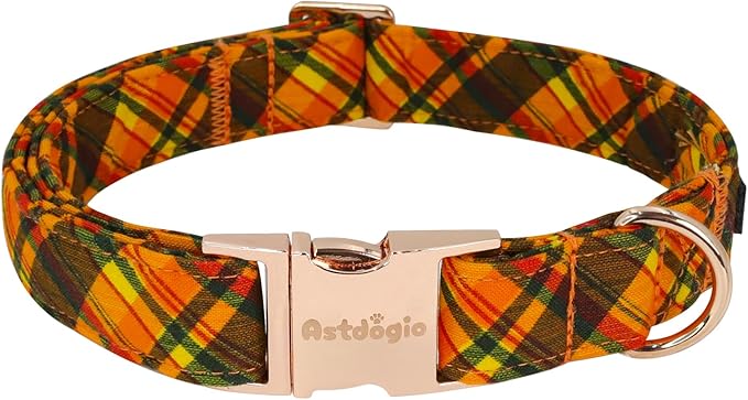 Astdogio Cotton Fall Dog Collar, Halloween Dog Collars for Small Dogs, Soft Adjustable Cute Dog Collars, Brown Orange Stripe for Small Medium Large Dogs, Perfect for Girl or Boy Dog Collars-S