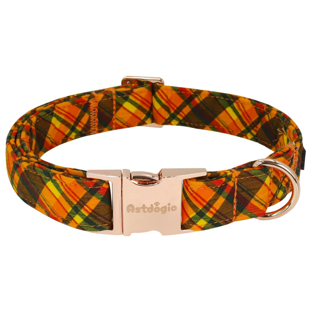Astdogio Cotton Fall Dog Collar, Halloween Dog Collars for Large Dogs, Soft Adjustable Cute Dog Collars, Brown Orange Stripe for Small Medium Large Dogs, Perfect for Girl or Boy Dog Collars-L