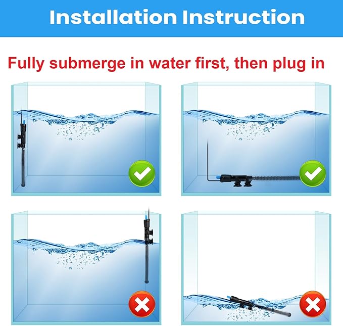 AQUANEAT Aquarium Heater, 25W Fish Tank Heater, Adjustable Submersible Water Thermostat with Thermometer