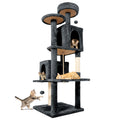 TSCOMON 58.5inch Large Cat Tree Tower Condo for Indoor Cats, Soft Plush Multi-Level Climbing Tree Cat House with Cat Cave, Scratching Post, More Entrance/Exit, Sisal Rope, Grey Black