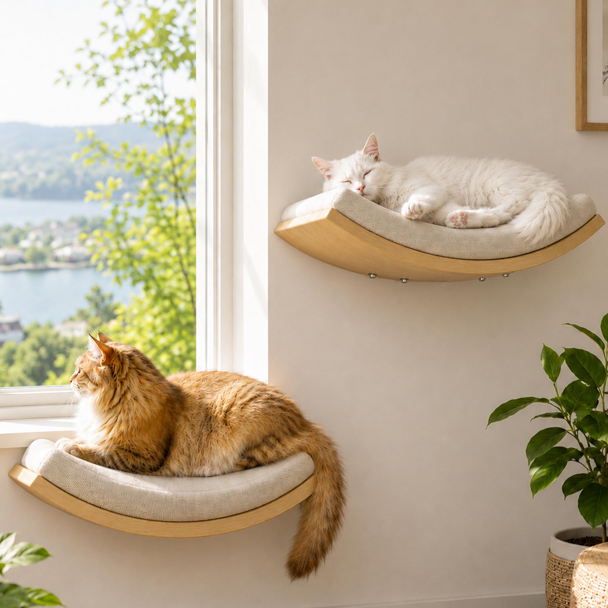 PELUOMOZ Cat Wall Shelf with Curved Hammock Bed, Wall Mounted Cat Perch