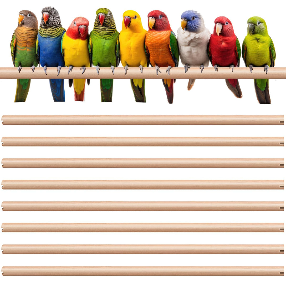 Sintuff Bird Perches Natural Wood Double Slots, 24 Inches, 8 Pcs
