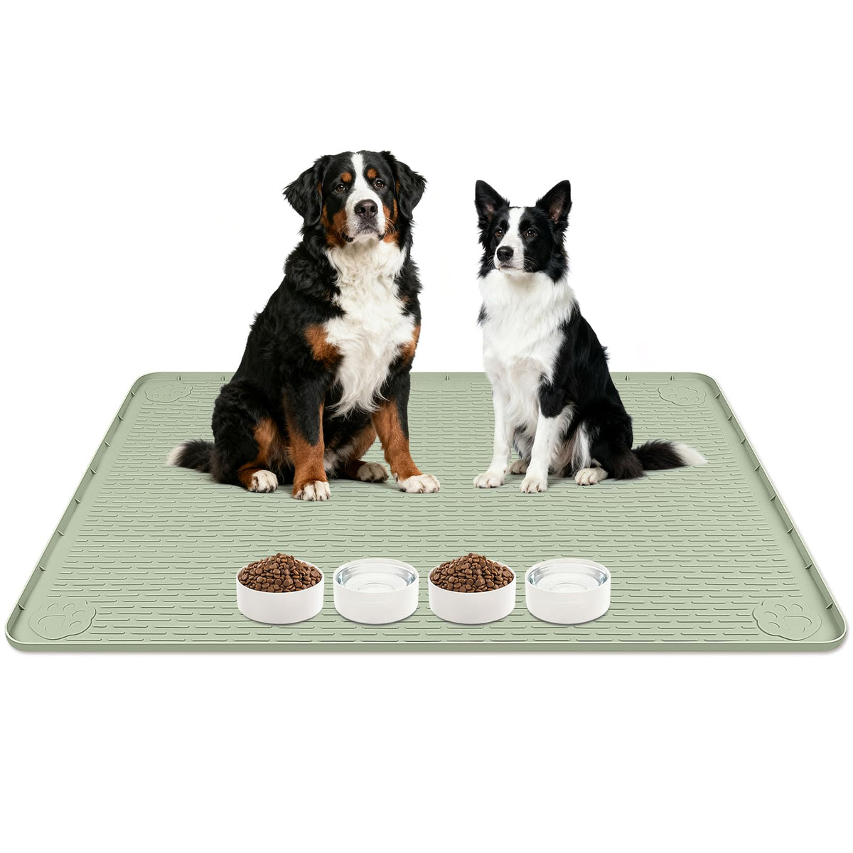 Lanstics Dog Food Mat 42" x29" Silicone Mat with Raised Edge Light Green