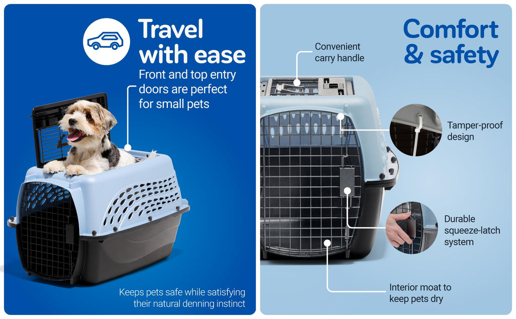 Petmate Dog Crates for Small Dogs & Cat Carriers, Two-Door Plastic Pet Kennel, Top & Front Loading, Made in USA, 24" For Pets Up To 15 lb, Pearl Tan