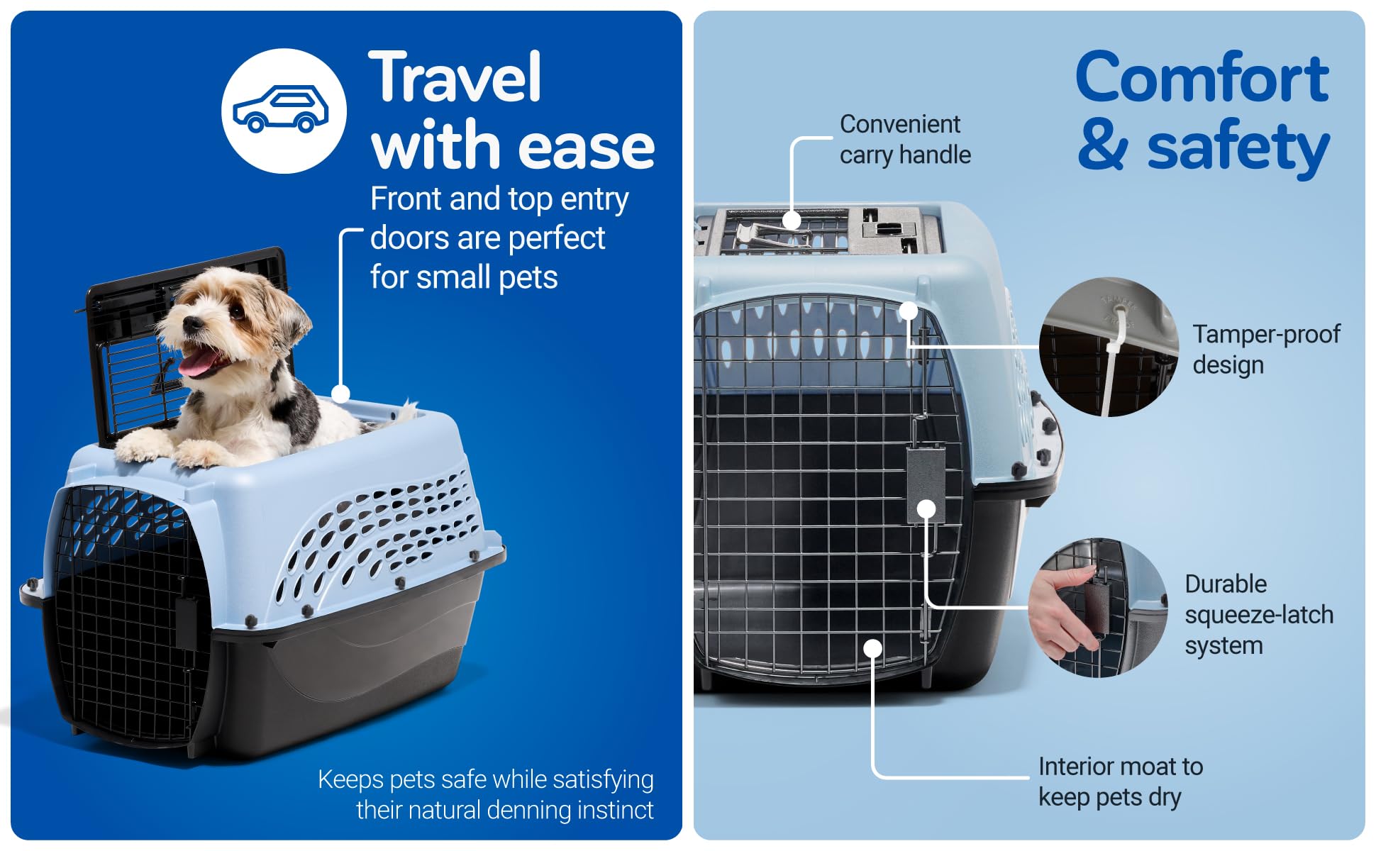 Petmate Dog Crates for Small Dogs & Cat Carriers, Two-Door Plastic Pet Kennel, Top & Front Loading, Made in USA, 24" For Pets Up To 15 lb, Pearl Tan
