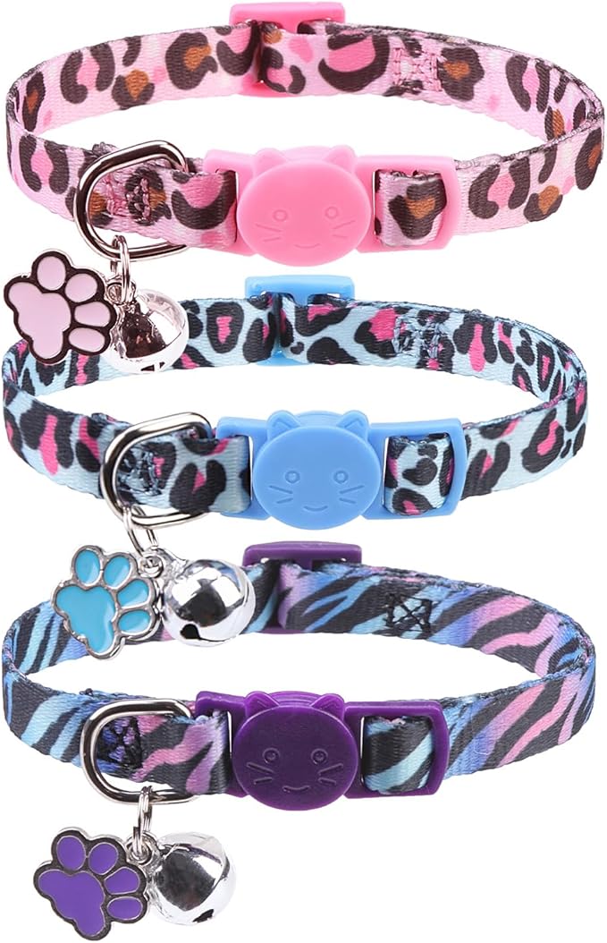 SCENEREAL Breakaway Cat Collars with Bell, 3 Pack Adjustable Safety Cat Collar for Boy and Girl Cats, Cute Kitten Collar for Cats Puppies Daily Wearing