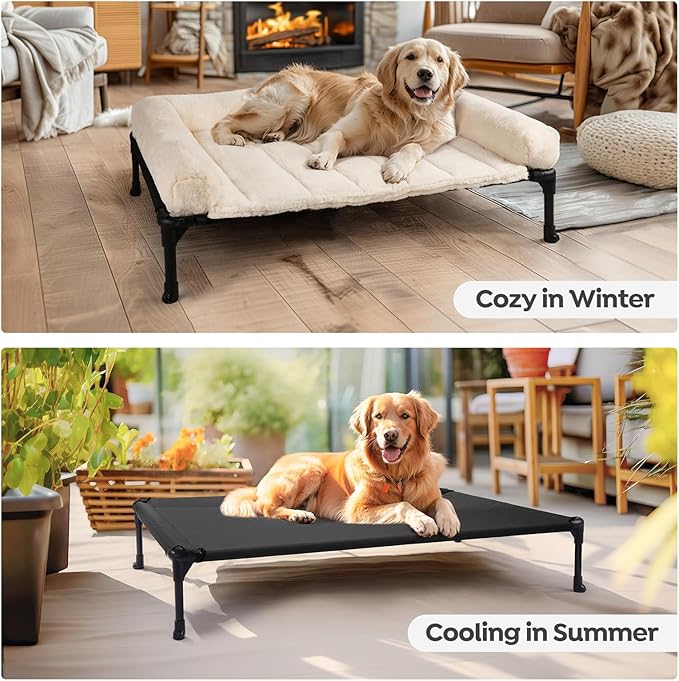 Veehoo Elevated Dog Beds Medium Sized Dog with Fluffy Plush Bolster Cushion