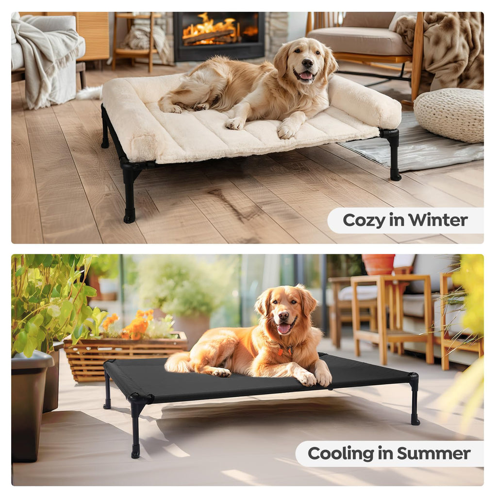 Veehoo Elevated Dog Beds Medium Sized Dog with Fluffy Plush Bolster Cushion