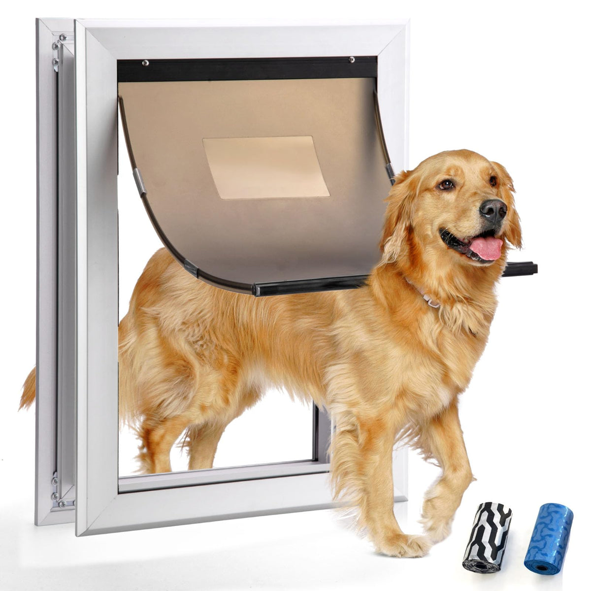 Dog Door Aluminum Pet Door with Large Flap 11" x 16", Doggie Door Designed with Automatic Closing Magnetic Flap, Telescoping Tunnel & Lockable Sliding Panel for Extreme Weather, Large