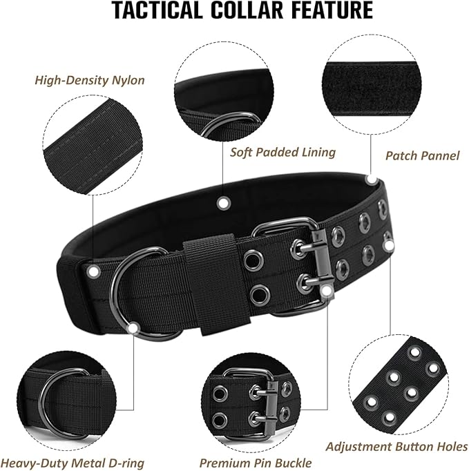 Tactical Dog Collar Military Adjustable Dog Collars Soft Nylon Training Collar with Patch Heavy Duty Metal Buckle Collars for Medium Large Dogs (Light Pink, L)