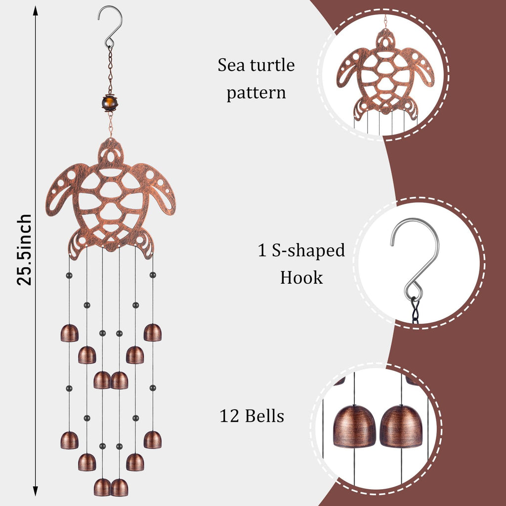 24 Inch Dachshund Metal Wind Chimes 12 Bells Bronze Cinnvoice,Sea Turtle