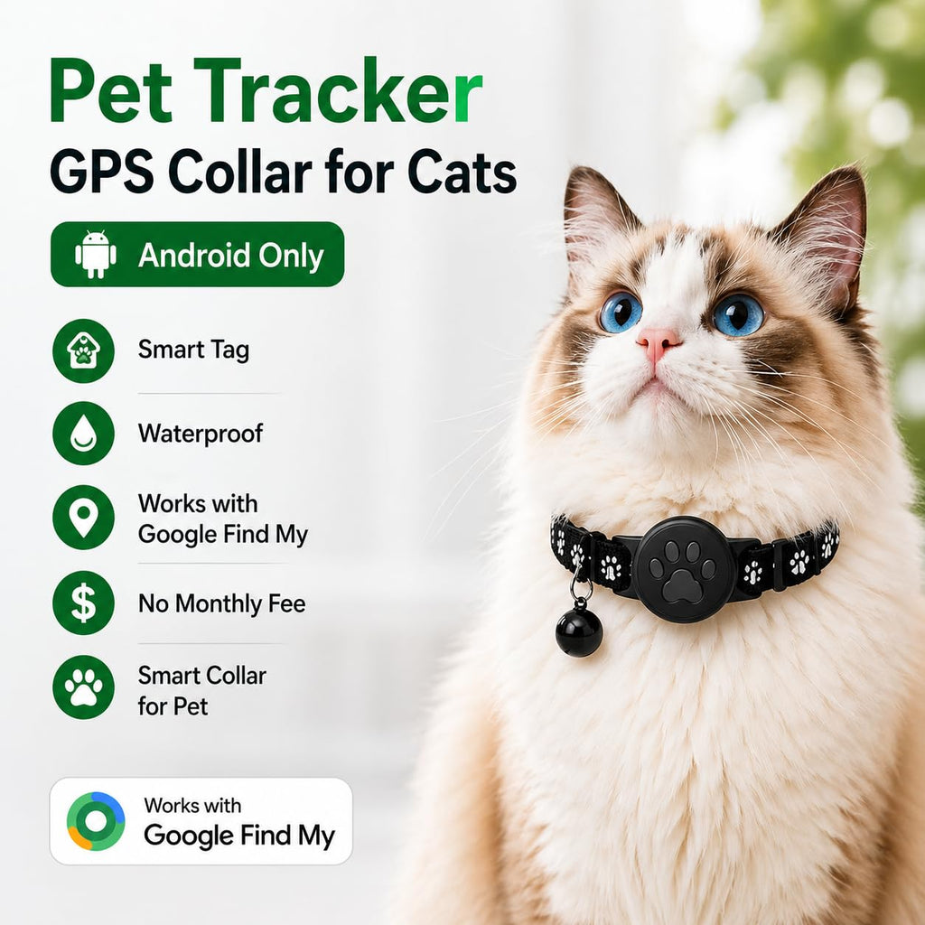 Pet Tracker,GPS Collar for Cats,Smart tag,Waterproof Compatible with Find My,No Monthly Fee,Advanced Tracking Solution Smart Collar for Pet Safety Ideal Small Large Cats(Android User)