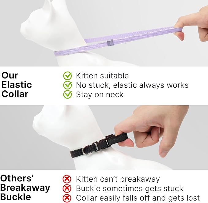 Safety Cat Collar - U.S. IDA Gold Award Design, Stretchy Elastic Quick Release Non Breakaway Cat Collar Light Weight for Kitten All Small Medium Large Cats (Olive, S (5.9-11.8 inch))