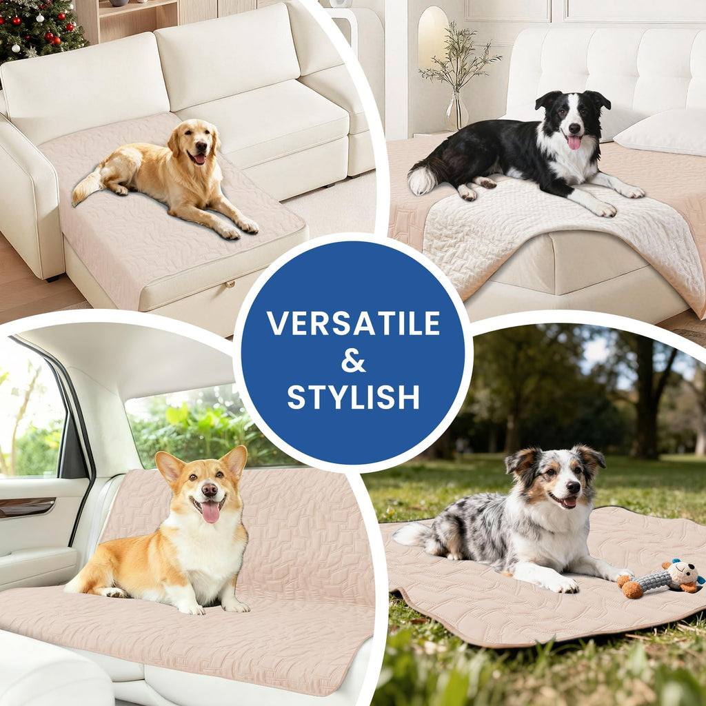 CYCMACO Waterproof Dog Bed Cover, Non-Slip Dog Blanket for Couch, Couch Covers for Dogs Washable, Pet Blanket for Furniture, Pet Bed Mat for Sofa, Car, Pet Supplies (52x82 Inch, Beige)