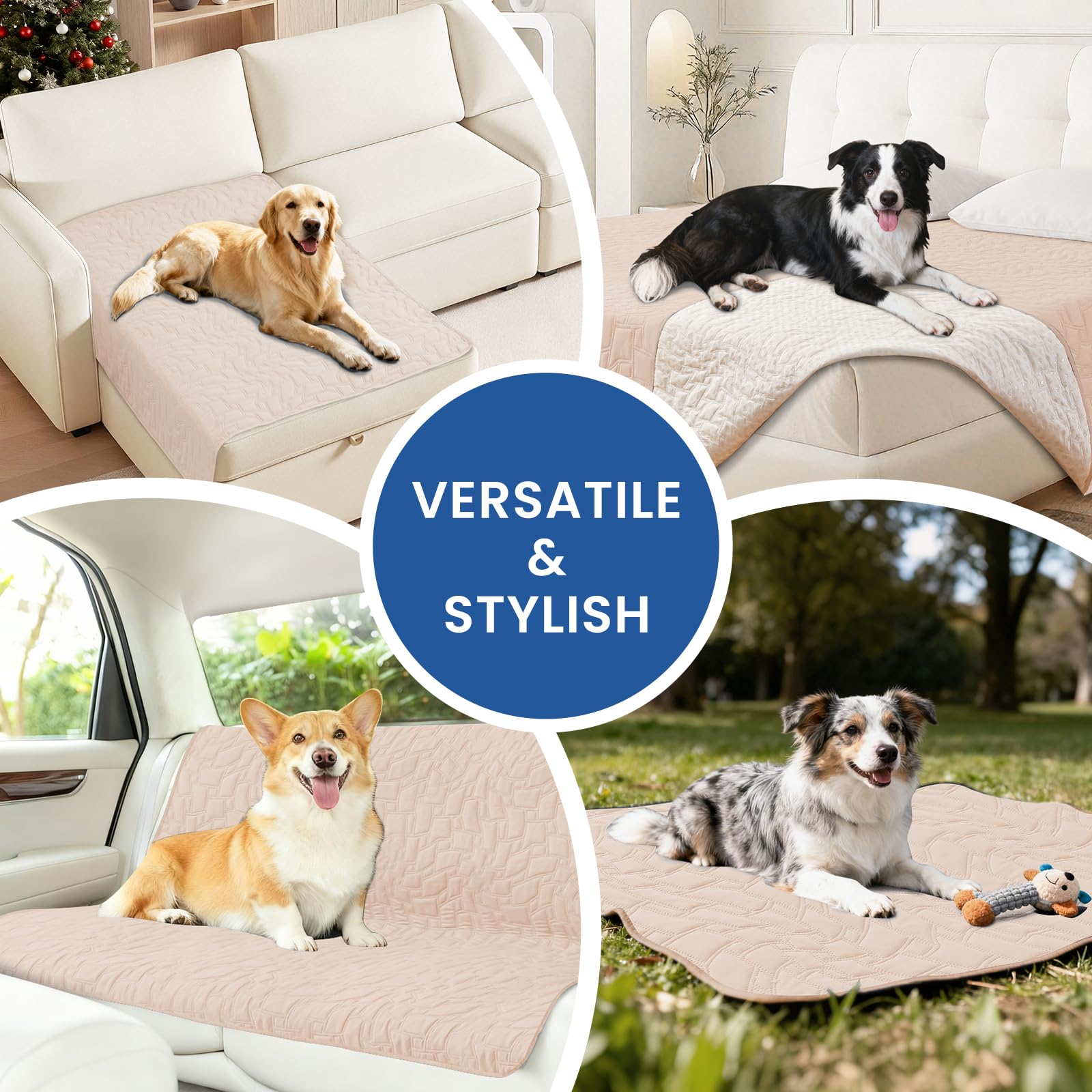 CYCMACO Waterproof Dog Bed Cover, Non-Slip Dog Blanket for Couch, Couch Covers for Dogs Washable, Pet Blanket for Furniture, Pet Bed Mat for Sofa, Car, Pet Supplies (52x82 Inch, Beige)