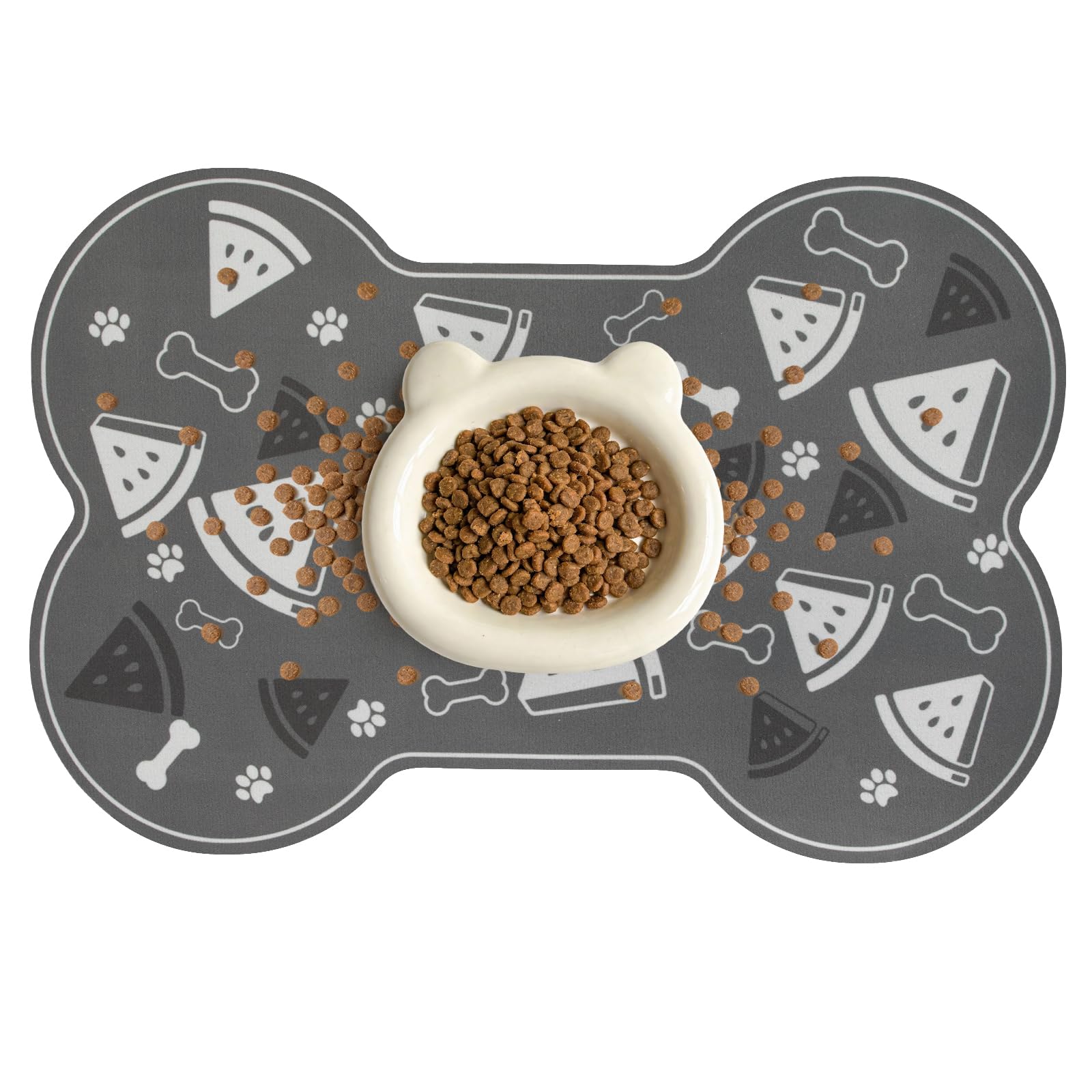 TORJOY Dog Food Mat, 0.15” Thickened Super Absorbent Pet Feeding Mat for Food and Water, Fruit Donut Pattern Cat Placemat, Quick Dry Non-Slip Dog Bowl Mat, Water Splash Proof（Medium Watermelon Grey）