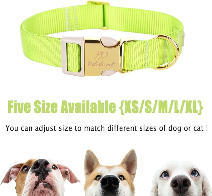 Babole Pet Nylon Dog Collar - Adjustable Fluorescent Green Soft Webbing Dog Collars for Small Medium Large Dogs Boy Girl Puppy Collar with Safety Metal Buckle L