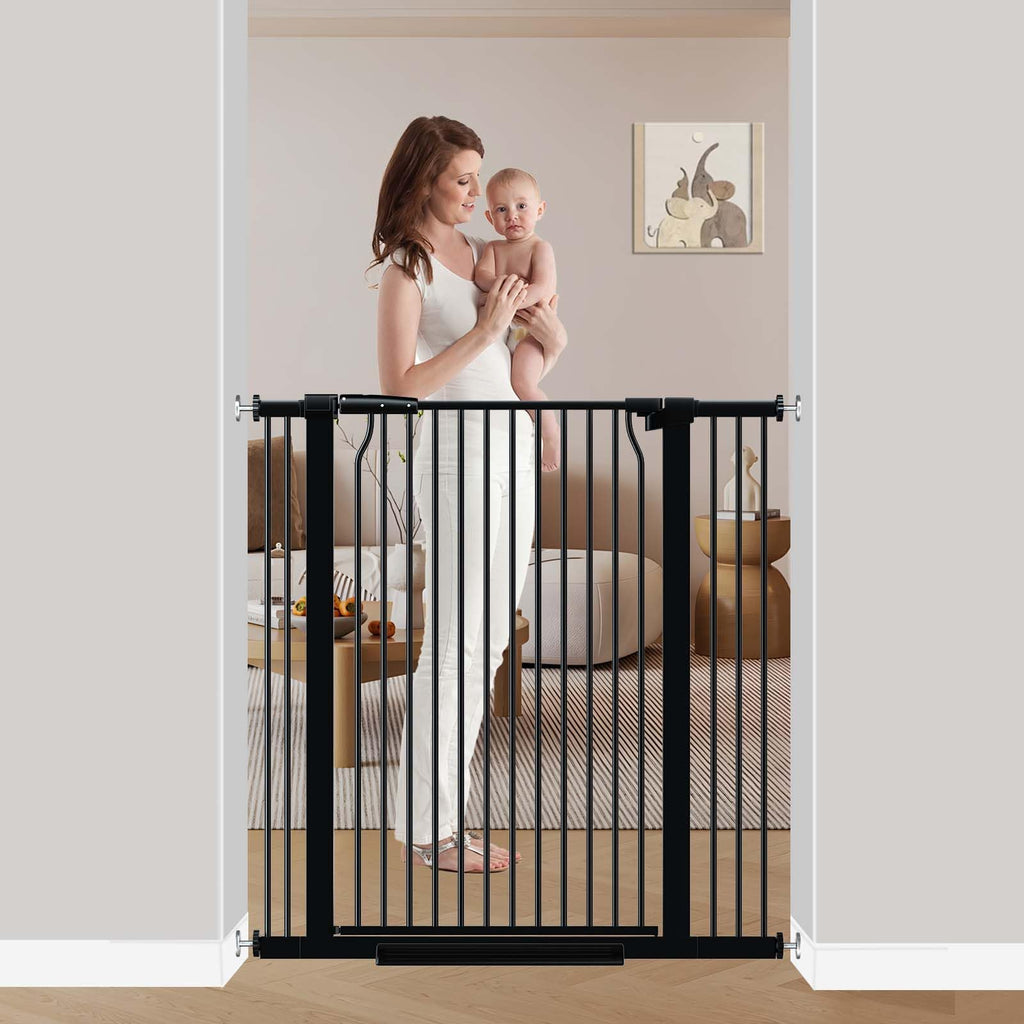 flower frail 40.5" Extra Tall Baby Gate for Stairs, 29.5"-40.5" Extra Wide Dog Gate Indoor for The House, Auto Close Pressure Mounted Safety Child Toddler Gate, Pet Gate for Doorways Kitchen, Black