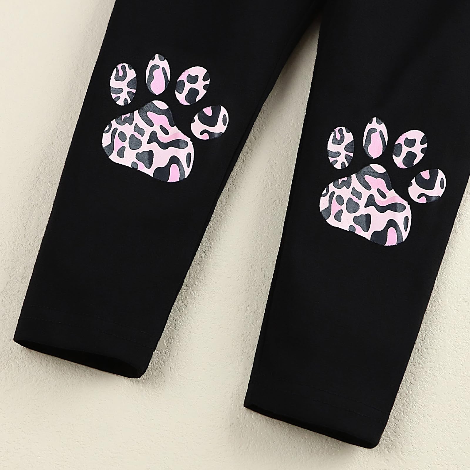 Axumity Toddler Girl Clothes Cat Print Pullover Sweatshirt + Leopard Print Pant 2-Piece Kid Girl Fall Winter Pants Set(5-6T)