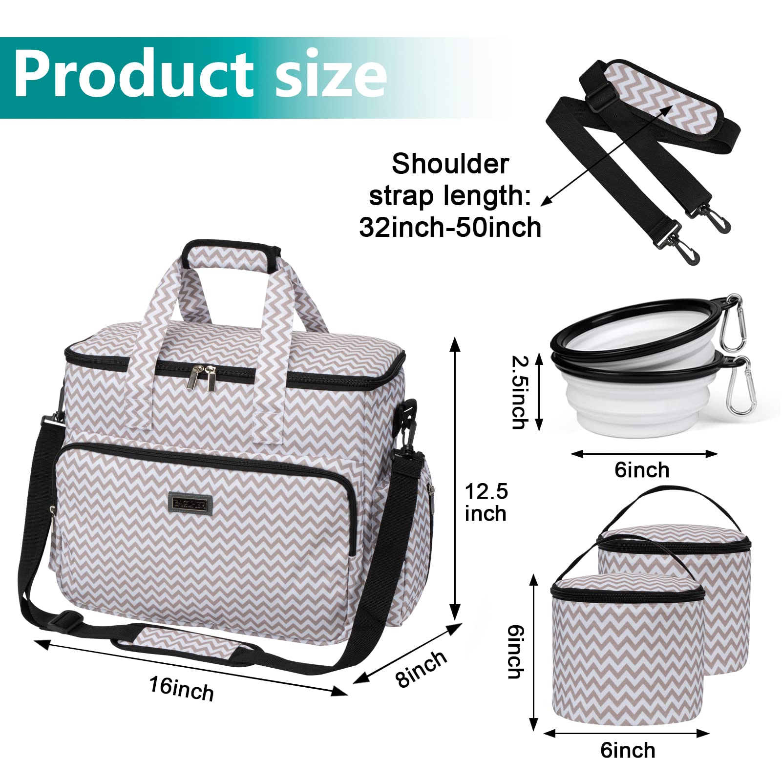 BAGLHER Dog Travel Bag, Pet Travel Bag (ALL Pet Travel Supplies), With 2 Pet Food Containers and 2 Collapsible Silicone Bowls; Essential Kits for Pet Travel BLW