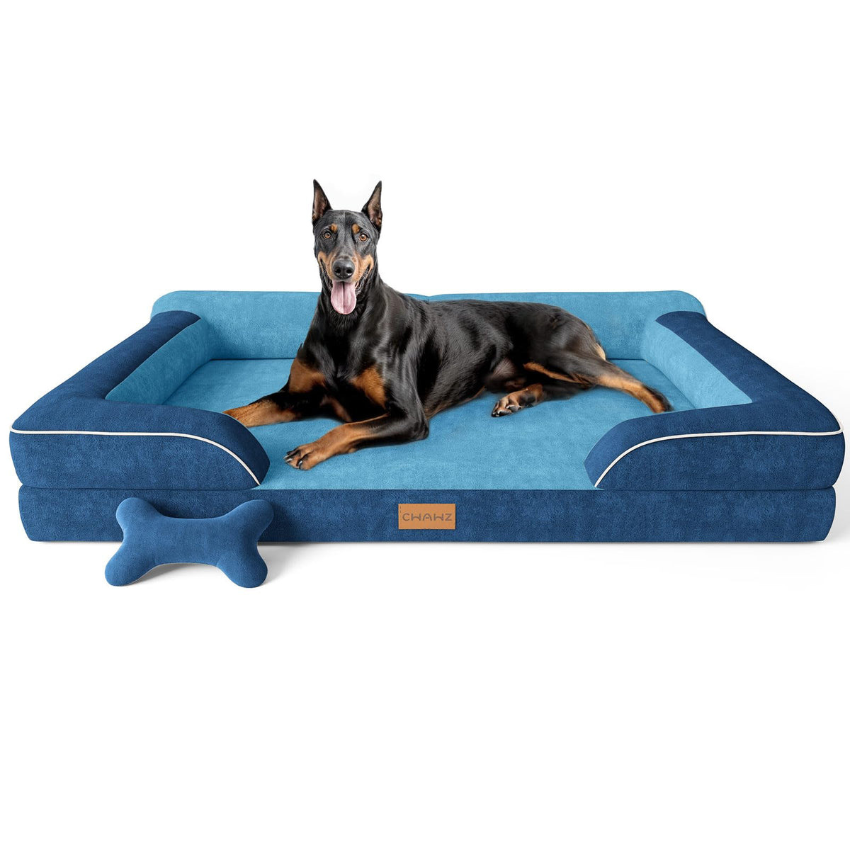 CWAWZ Extra Large Dog Bed, Orthopedic Dog Beds with Cooling Gel Memory Foam, Waterproof XL Pet Bed with Removable Washable Cover, 42" Pet Sofa Couch Dutch Velvet with Bone Toy, Brown