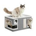 Crispedia Large Cat Houses for Indoor Cats, Extra Wide Cat Cave Bed with Scratch Pad and Fluffy Ball, Foldable Cat Hideaway Condo for Large Cats, Modern Kitten Bed,23x16x13 inches (Grey, X-Large)