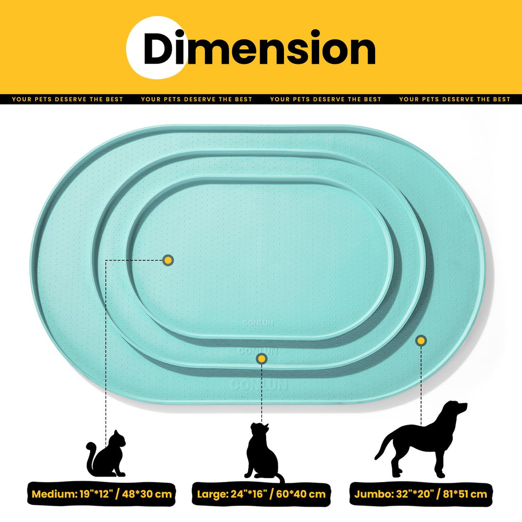 Conlun Dog Food Mat,Raised Edges Pet Food Mats for Spill Containment,BPA-Free Silicone Cat Dog Feeding Mat for Floor Waterproof,Rubber Pet Placemats for Food and Water Bowls 1/2 Inch