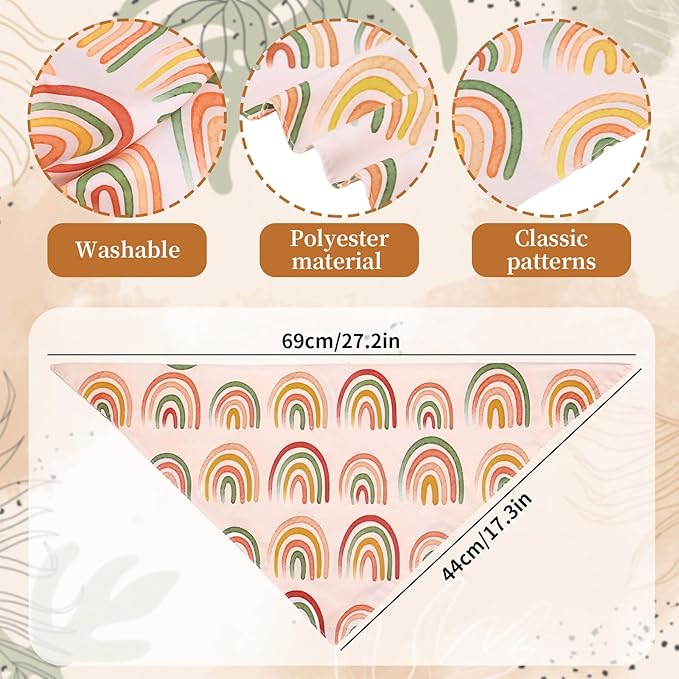 Whaline 4 Pcs Boho Pet Bandanas, Daisy Rainbow Floral Flower