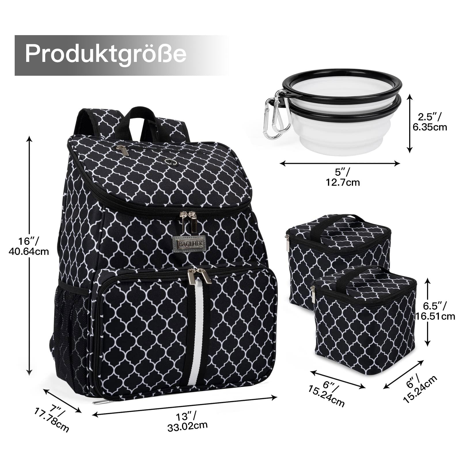 BAGLHER丨Dog Travel Bag, Airline Approved Pet Supplies Backpack, Dog Travel Backpack with 2 Silicone Collapsible Bowls and 2 Food Baskets