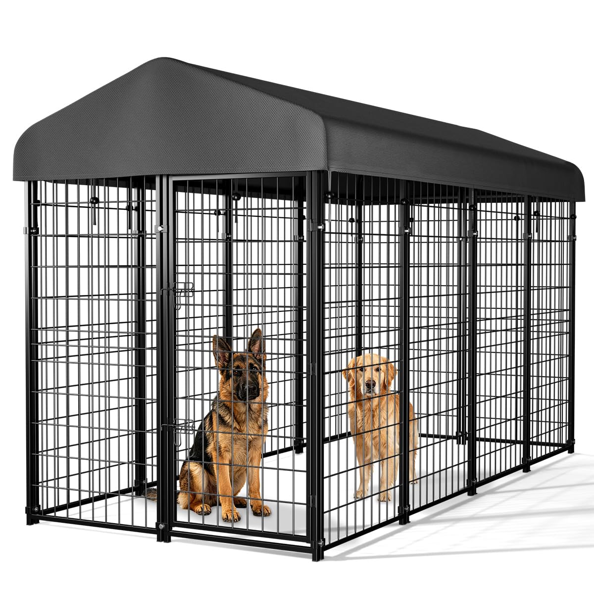 Dog Kennel Outside with Roof, 4'x4'x4.5' Outdoor Dog Kennel