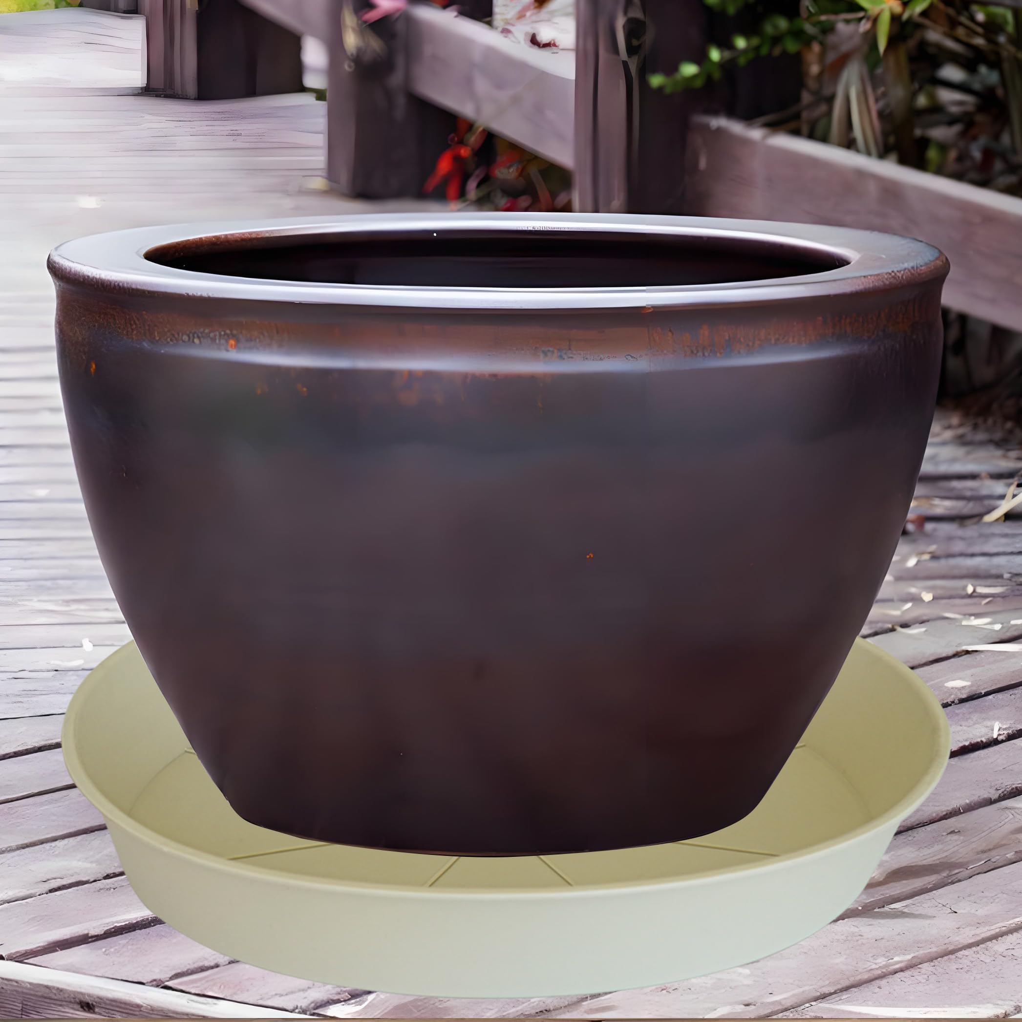 Bleuhome 2 Pack of 16 17 inch Plant Saucer (15 inch Base), 2.3" Depth, Plant Trays for Pots, Plastic Plant Saucers for Indoors, Bird Bath Bowls, Flower Pot Drip Trays for Planter (17", Beige)