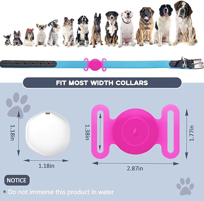 GPS Tracker for Dogs, Mini GPS Pet Tracker with Silicone Cover, IPX8 Waterproof GPS Tracker for Kids,No Monthly Fee,Work with Apple Find My(iOS Only),Dog Tracker Finder Tracker Pets-YGPink-4