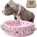 TEEMERRYCA Adjustable Leather Spiked Studded Dog Collars with a Squeak Ball Gift for Small Medium Large Pets Like Cats/Pit Bull/Bulldog/Pugs/Husky, Pink, XL 17.7-20.5 inches