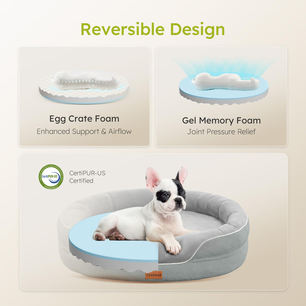CWAWZ Large Orthopedic Dog Bed, 36 in. Dog Bed for Large Sized Dogs with Full-Surround Bolsters, Dual-Sided Dog Cooling Beds with Memory Foam, Washable Pet Sofa Couch with Nonslip Bottom, Light Grey
