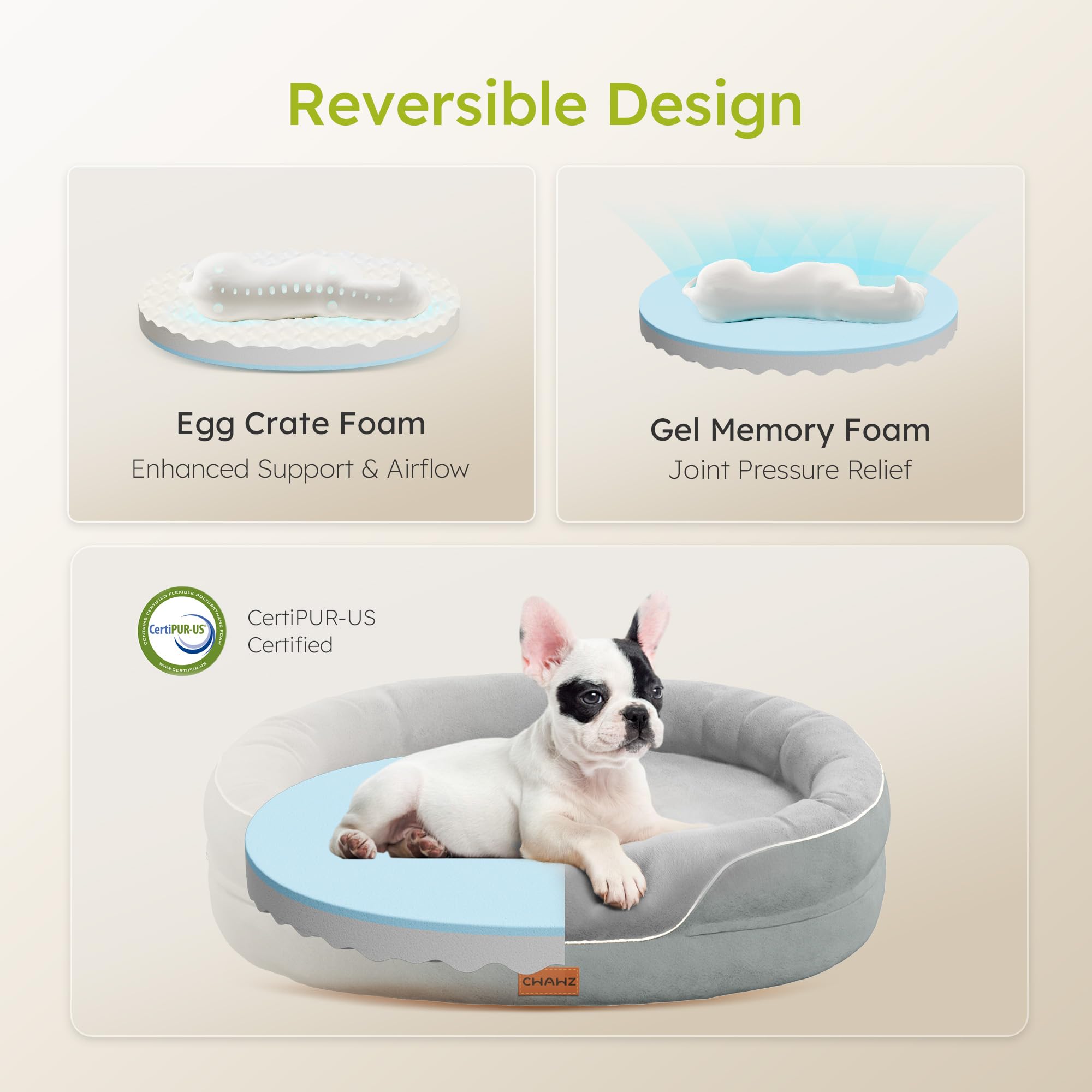 CWAWZ Large Orthopedic Dog Bed, 36 in. Dog Bed for Large Sized Dogs with Full-Surround Bolsters, Dual-Sided Dog Cooling Beds with Memory Foam, Washable Pet Sofa Couch with Nonslip Bottom, Light Grey
