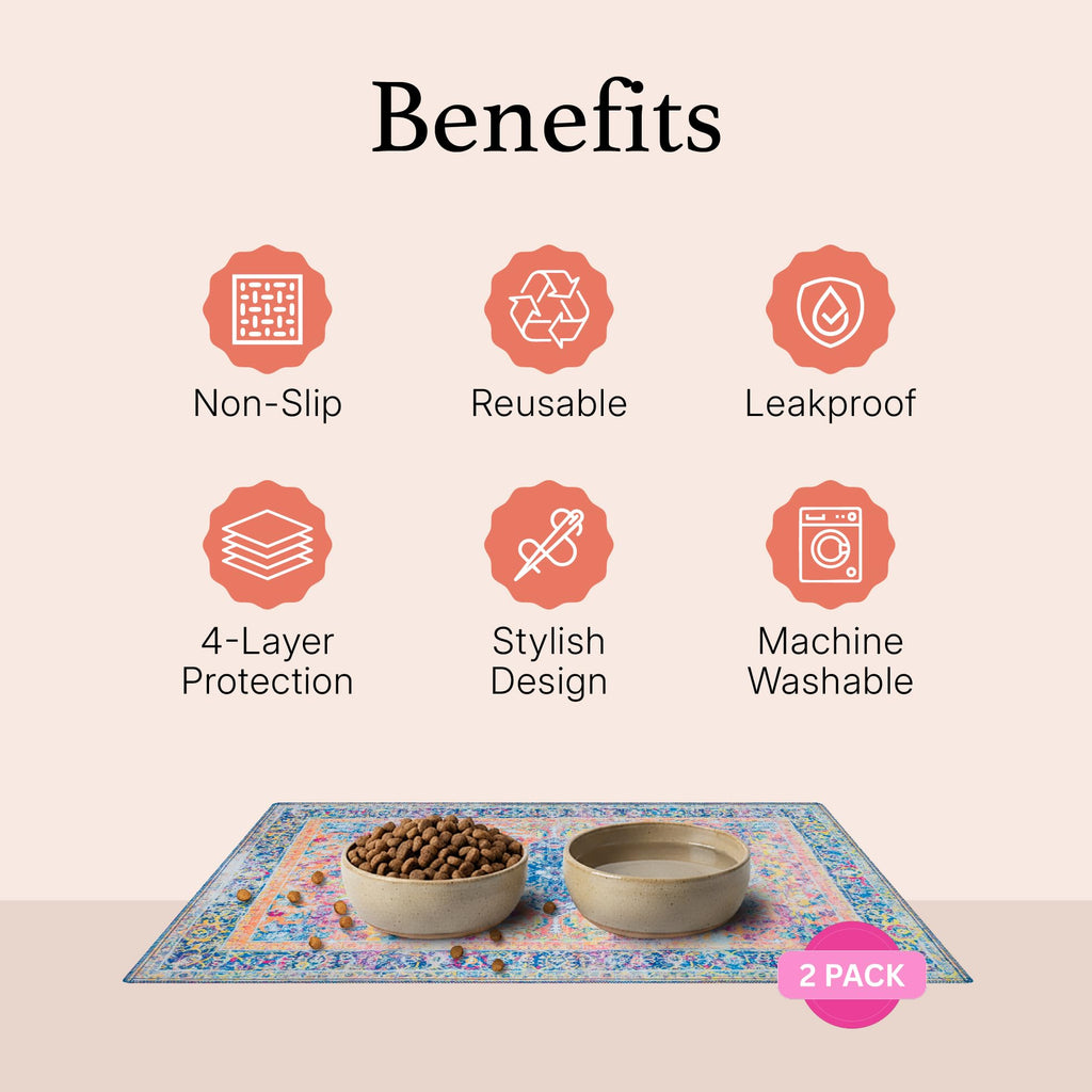 Lovewag Pet Feeding Mat for Cats & Dogs, Mystic Fuchsia, 16x24, 2 Pack
