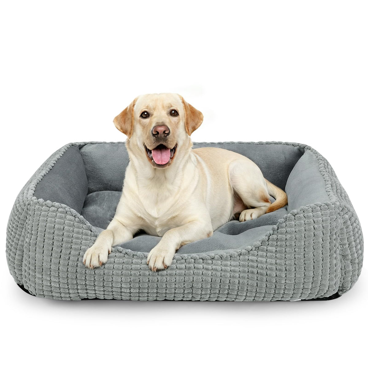 MIXJOY Dog Bed for Large Medium Small Dogs, Rectangle Washable Sleeping Puppy Bed, Soft Calming Cat Beds for Indoor Cats, Orthopedic Pet Sofa Bed, Anti-Slip Bottom with Multiple Size (25'', Grey)